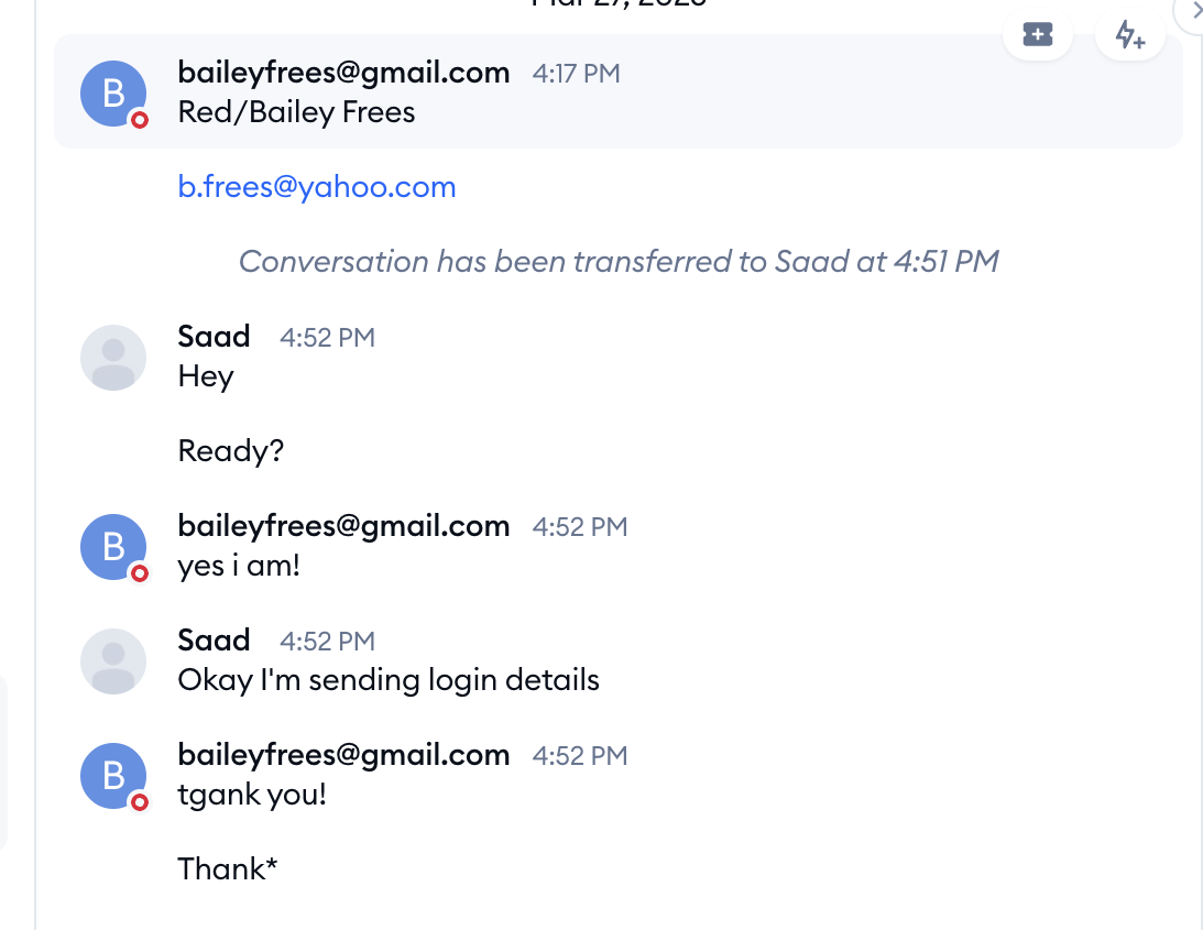 Discord conversation showing account login details being delivered to a customer