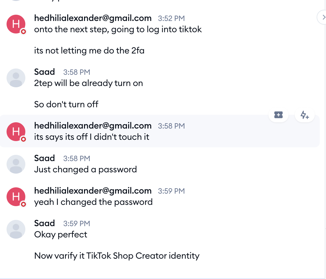 Discord conversation showing TikTok Shop Creator setup and troubleshooting